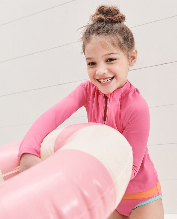 Girls' Pink Flash Full Zip Rash Guard Top - Size Toddler 2 by Hanna Andersson