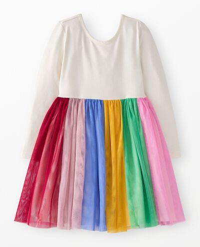 Long Sleeve Tulle Rainbow Dress in Ecru Rainbow - main