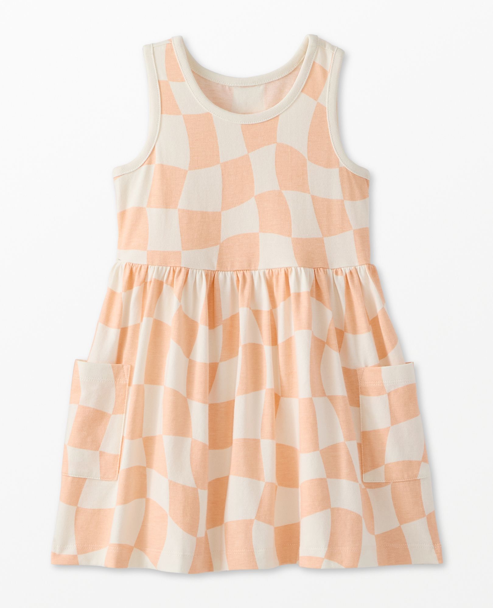 Sleeveless Playground Dress with Pockets in Pink Wavy Check - main