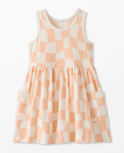Sleeveless Playground Dress with Pockets in Pink Wavy Check - main