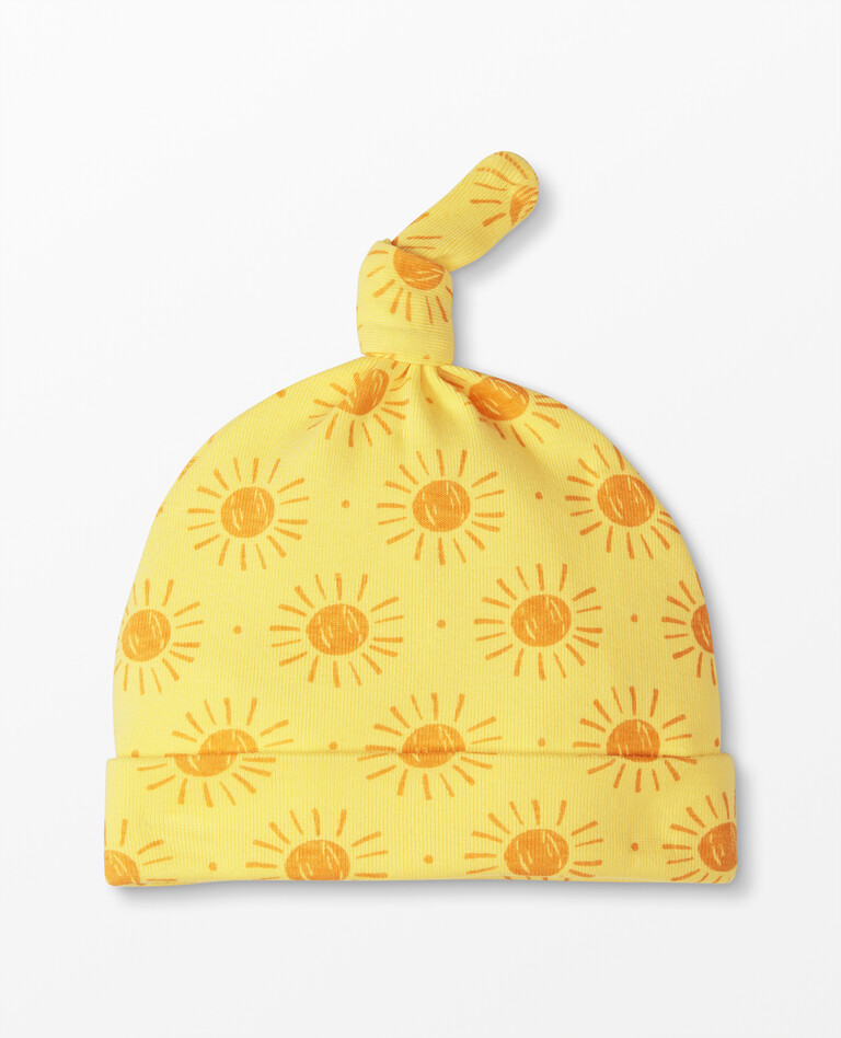 Top Knot Print Beanie In Organic Cotton in Sunshine Day - main