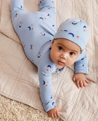 HannaSoft™ Stretch Sleeper in Multi Sun, Moon, and Stars on Storm Blue - main