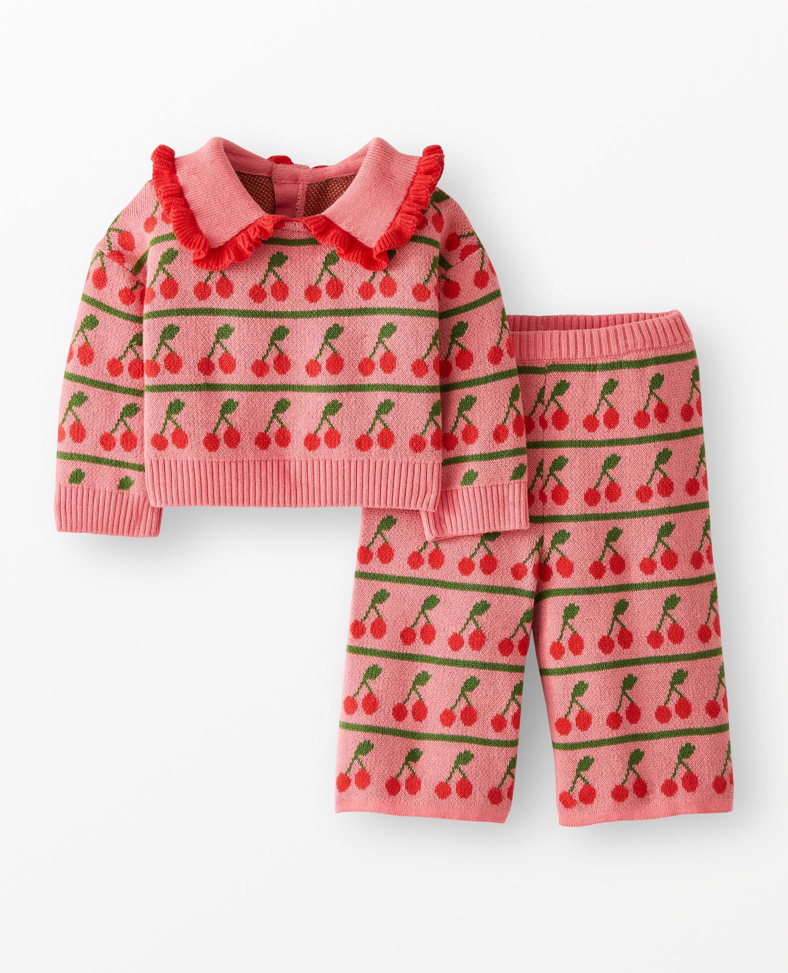 Baby Collared Sweater Set in Pink Cherry Stripes - main
