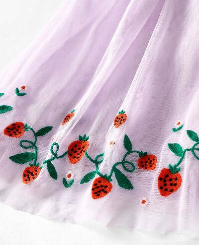 Tulle Embroidered Skater Dress in Strawberries on Orchid Hush - main