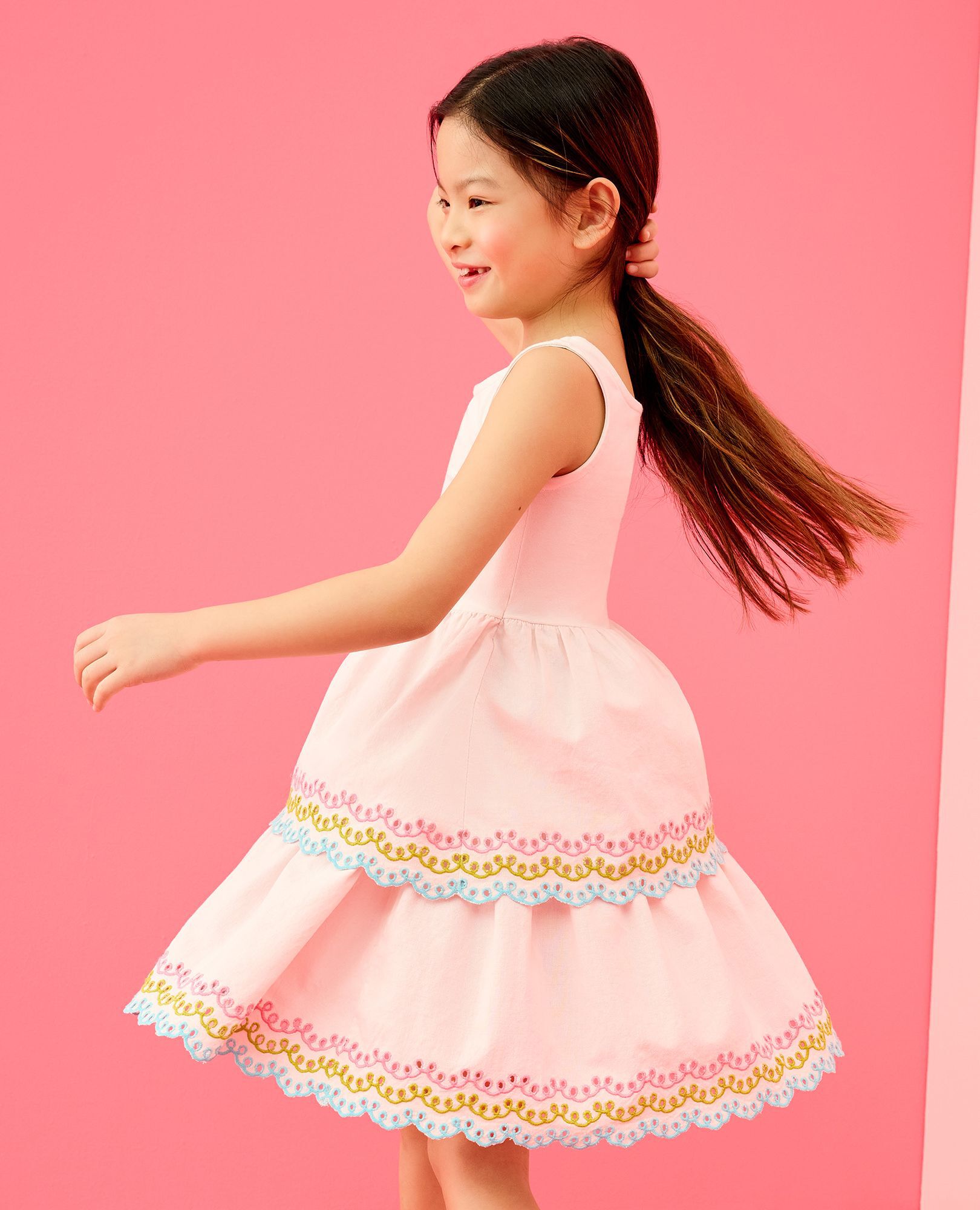 Sleeveless Embroidered Tiered Dress in Rose Veil - main