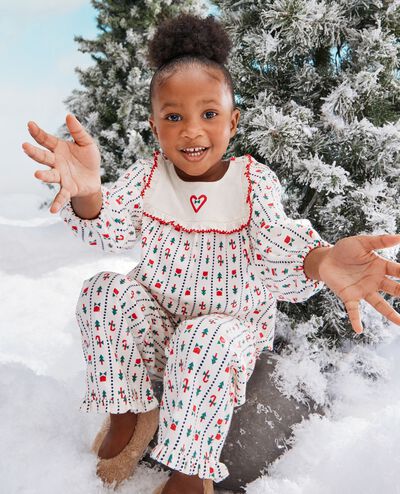 Holiday Flannel Bib Pajama Set in Christmas Stripes - main