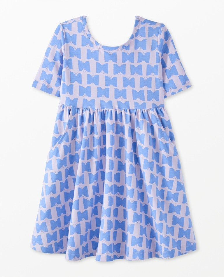 Skater Dress with Pockets in Blue Butterflies on Purple - main