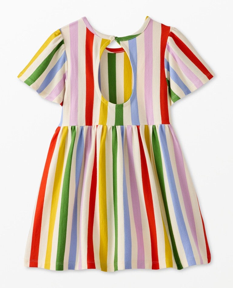 Flutter Sleeve Dress with Pockets in Rainbow Stripe - main