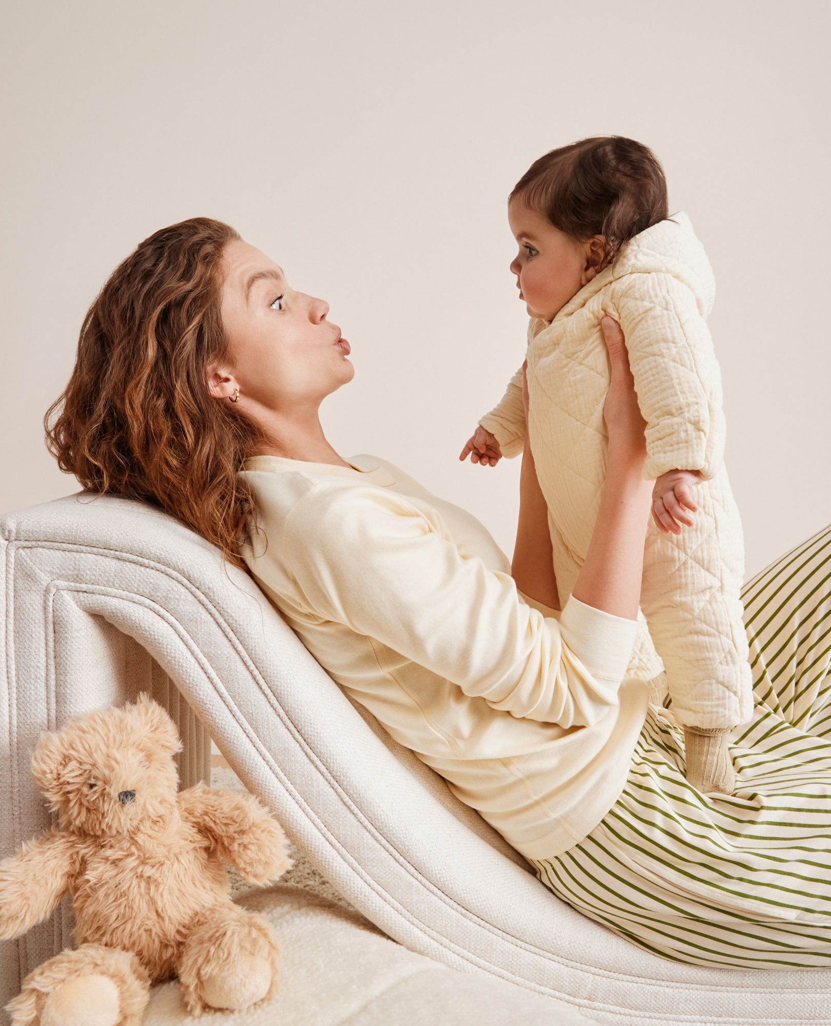 Baby Muslin Crossover Romper in Almond Oil - main