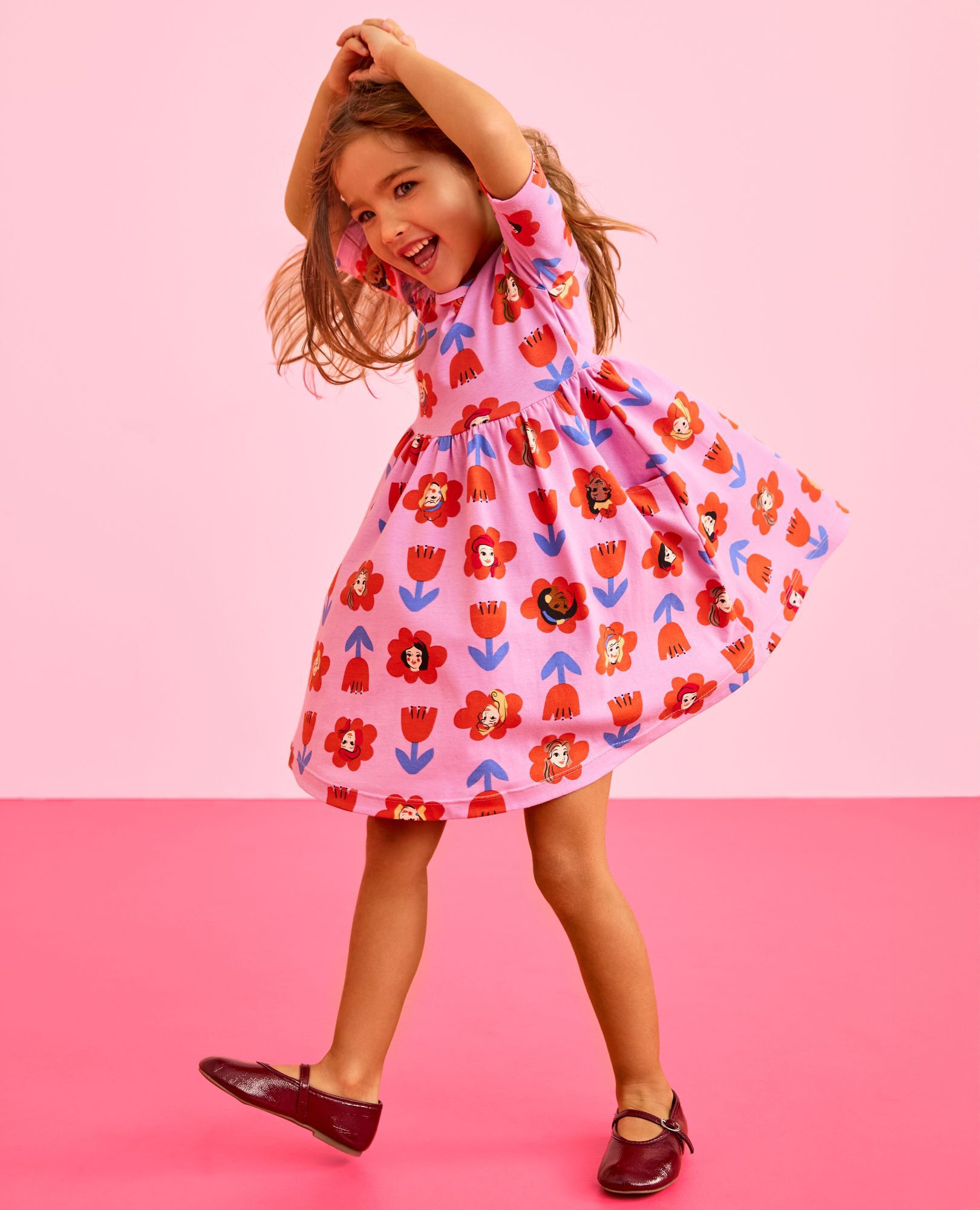 Disney Princess Skater Dress with Pockets in Princess Bold Floral Pink - main