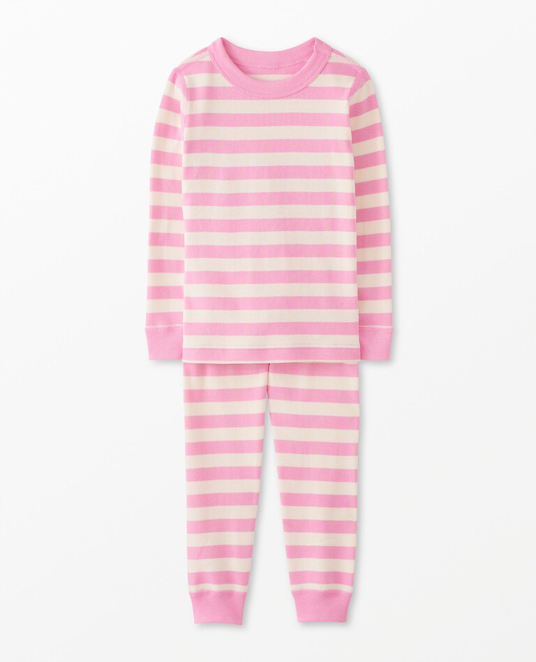Striped Long John Pajama Set in Fondant Pink - main
