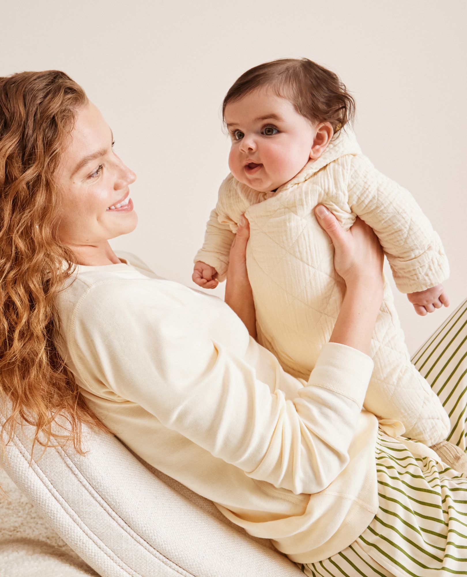 Baby Muslin Crossover Romper in Almond Oil - main