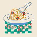 French Terry Graphic Sweatshirt in Pasta Love on Almond Oil - swatch