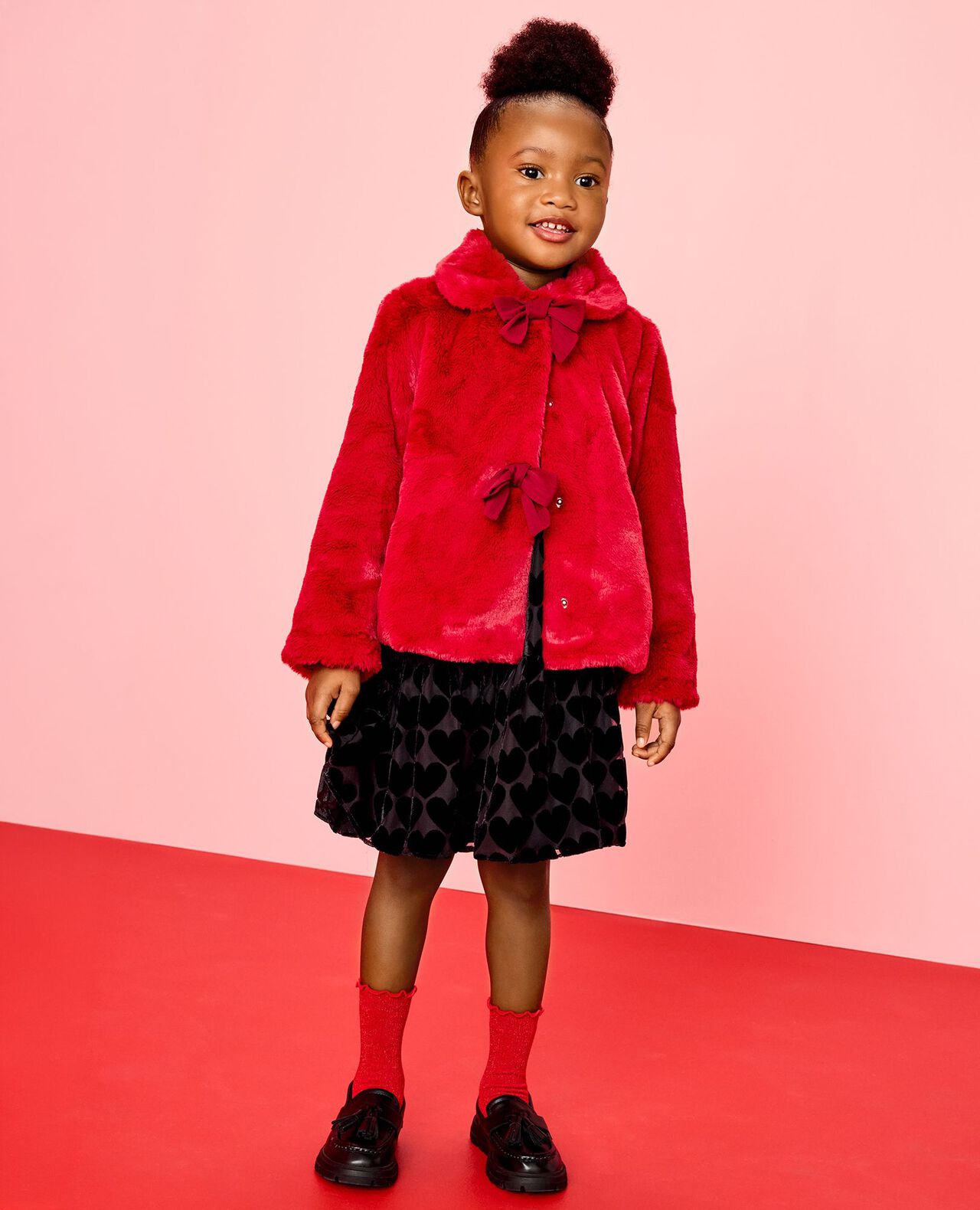 Faux Fur Bow Coat in Rich Red - main