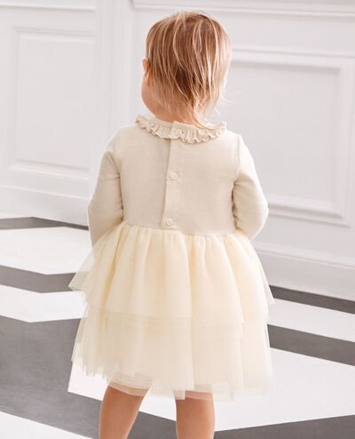 Baby Long Sleeve Tulle Sparkle Dress in Ecru - main