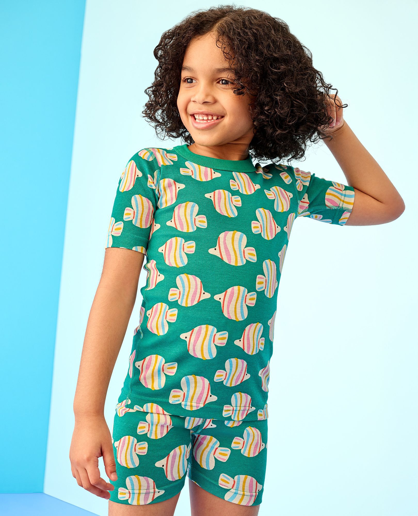 HannaJams™ Pajama Set in Rainbow Fish on Gumdrop Green - main