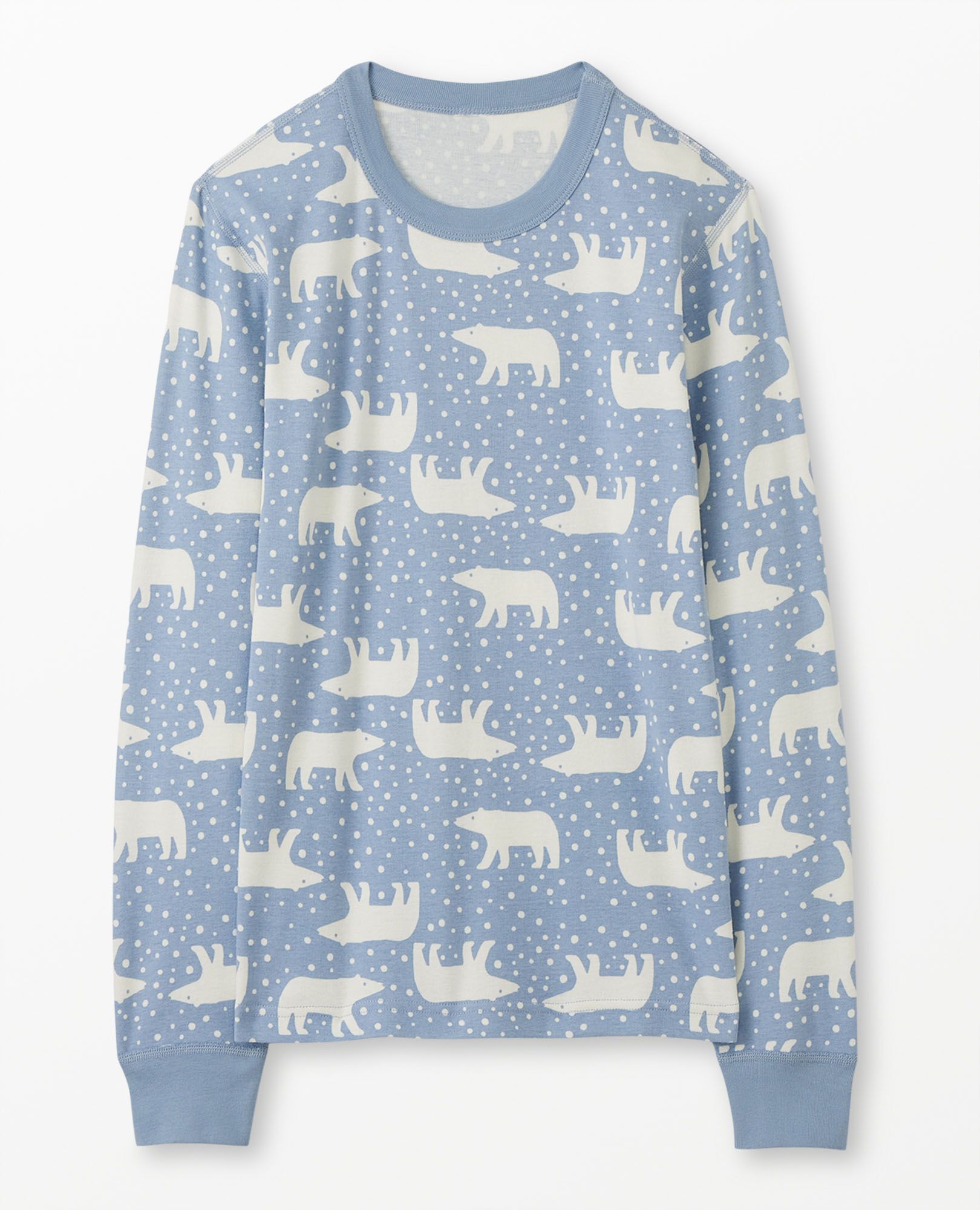 Adult Holiday Long John Pajama Top in Snowy Polar Bear on North Air - main