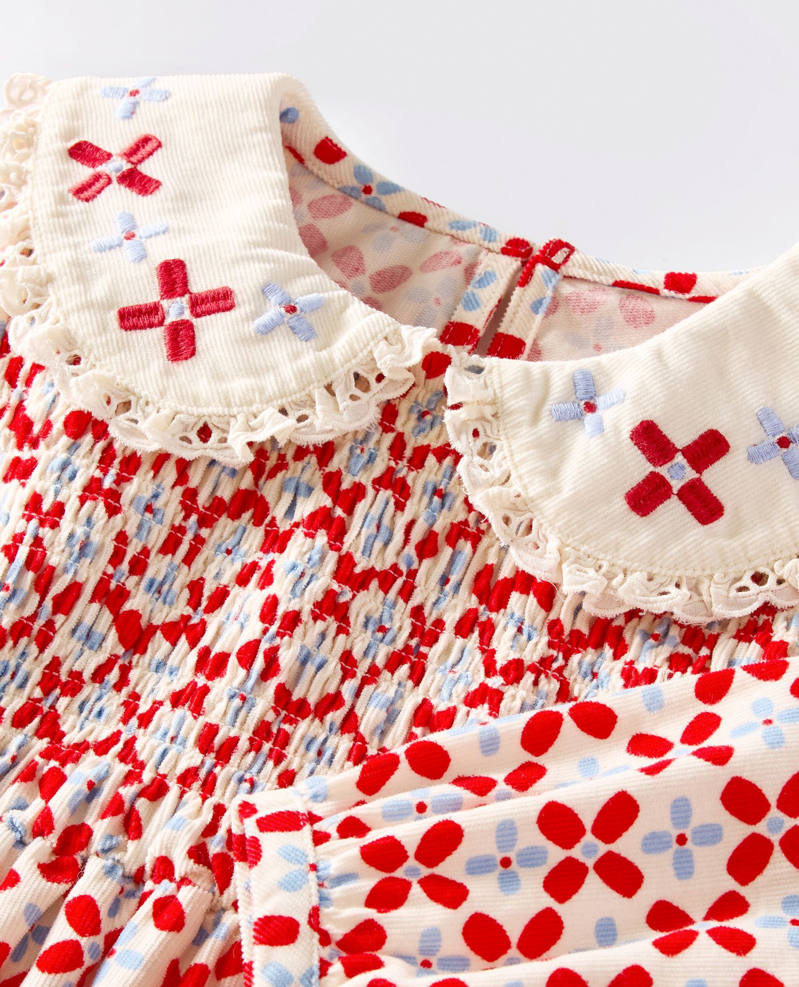 Embroidered Corduroy Dress with Pockets in Geo Floral - main