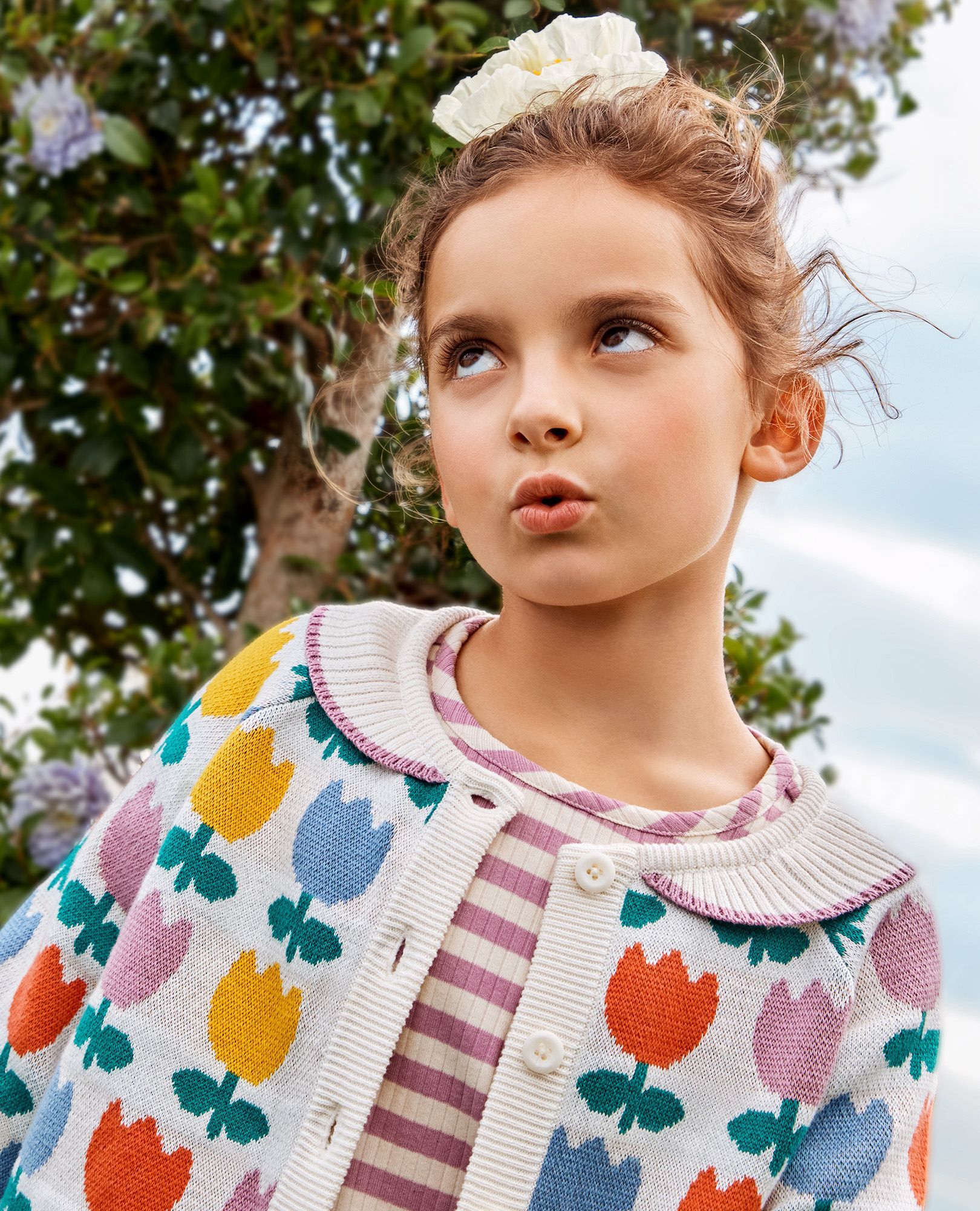 Jacquard Cardigan Sweater in Rainbow Tulips - main