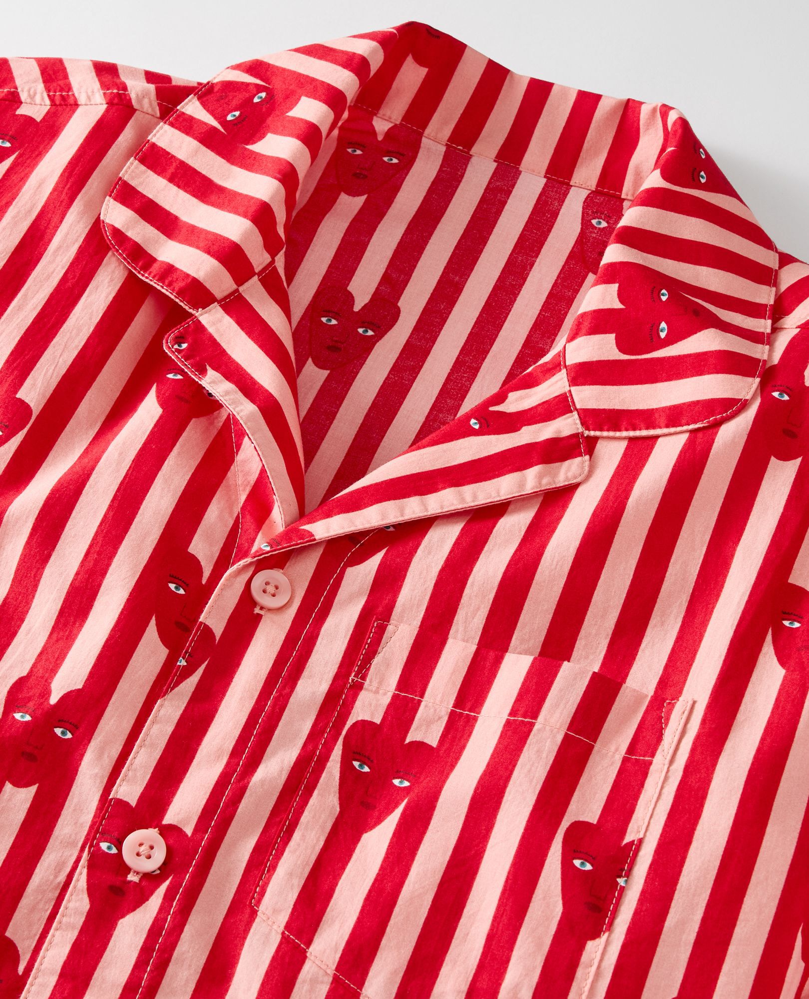 Adult Oeuf Long Sleeve Poplin Pajama Set in Hearts on Stripes - main