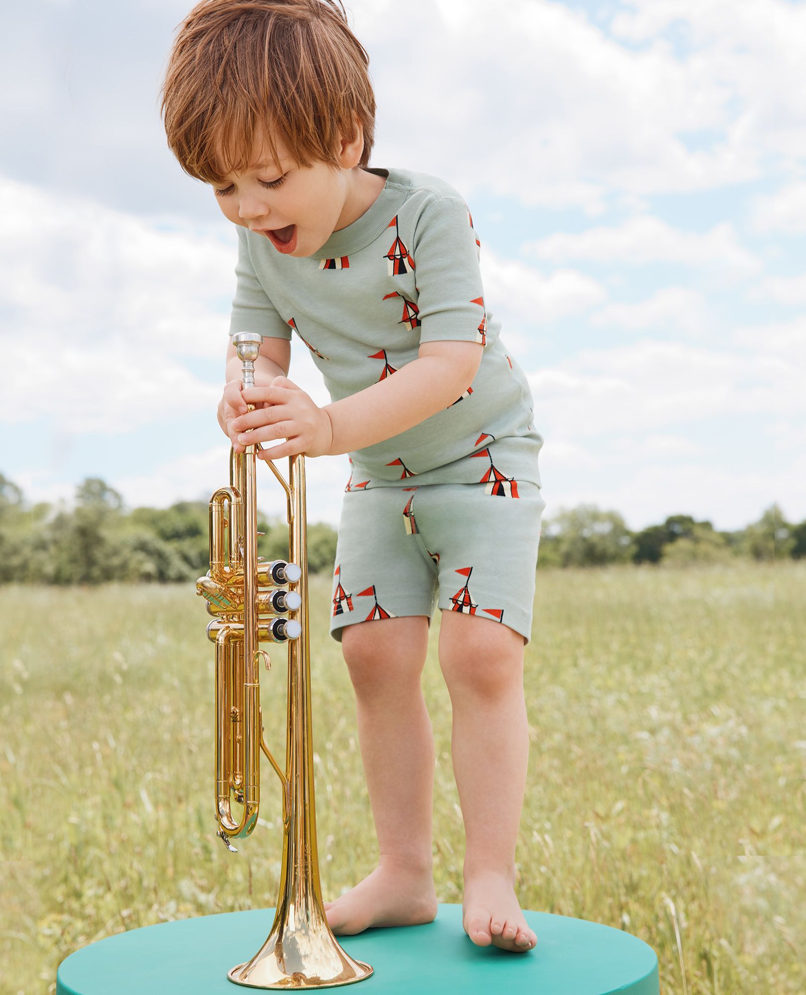 HannaJams™ Pajama Set in Tents on Seafoam - main