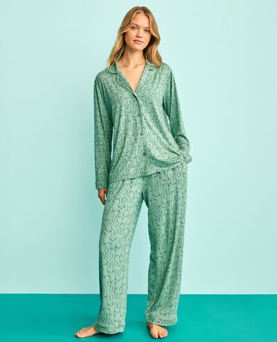 Women's Easter Long Sleeve HannaSoft™ Pajama Set in Easter Bunny on Jade - main