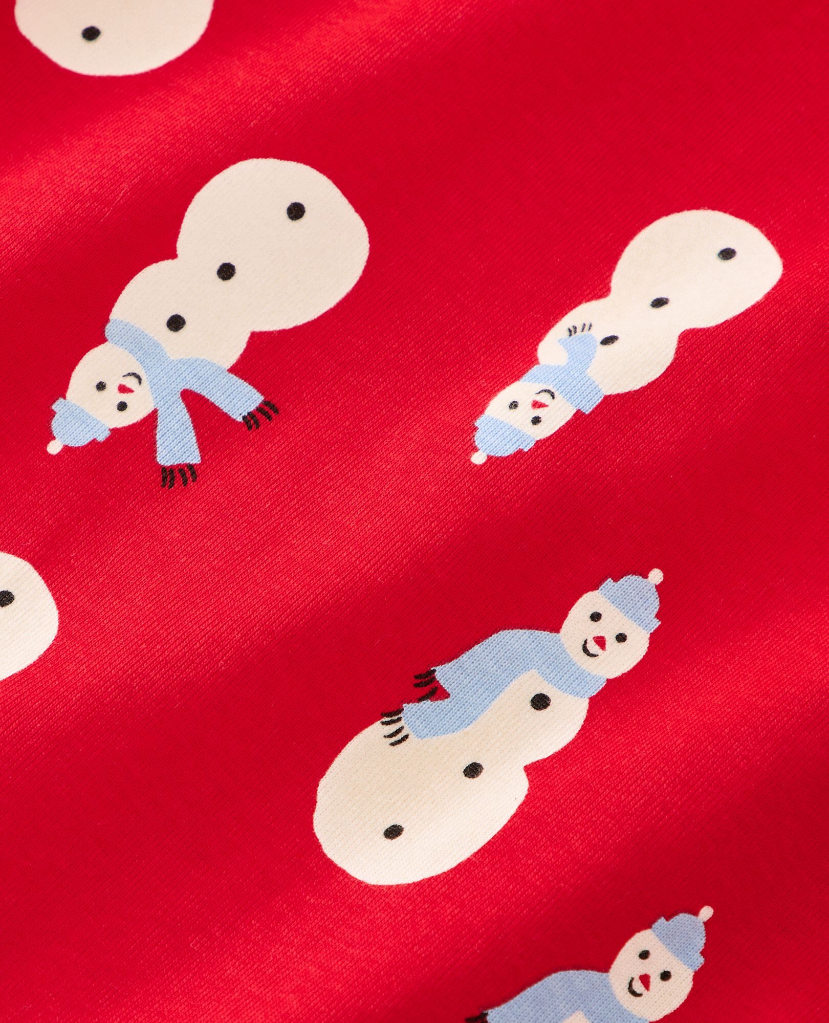 Women's Holiday Long John Pajama Top in Snowmen on Red - main