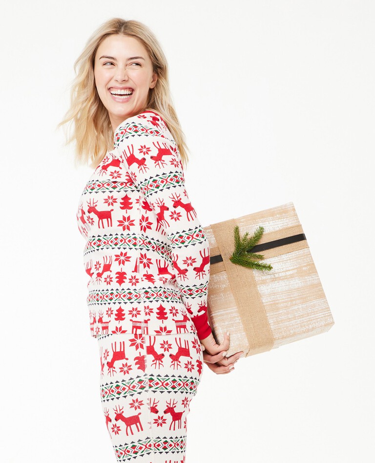 Women's Holiday Print Long John Pajama Top in Dear Deer - main