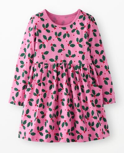 Long Sleeve Everywhere Dress with Pockets in Holly Jolly on Fuchsia Pink - main