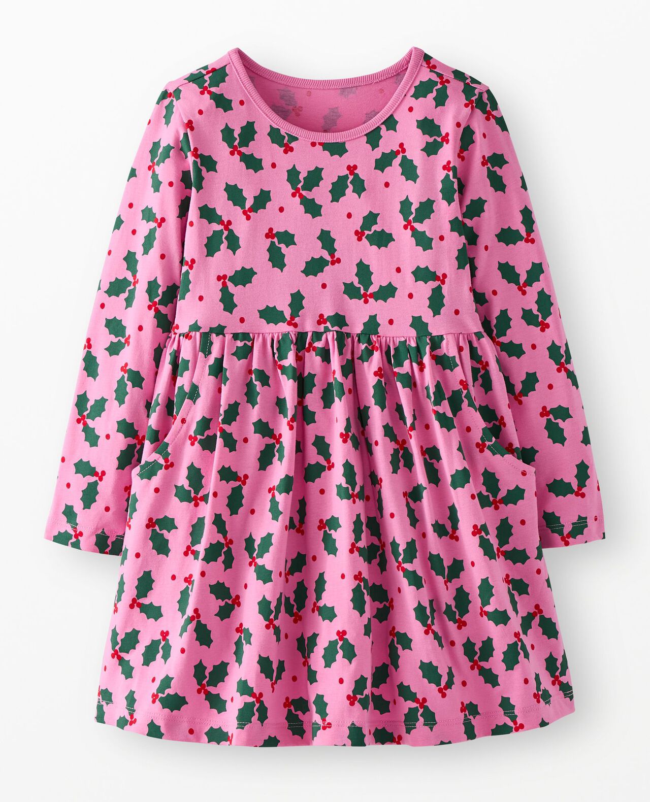 Long Sleeve Everywhere Dress with Pockets in Holly Jolly on Fuchsia Pink - main