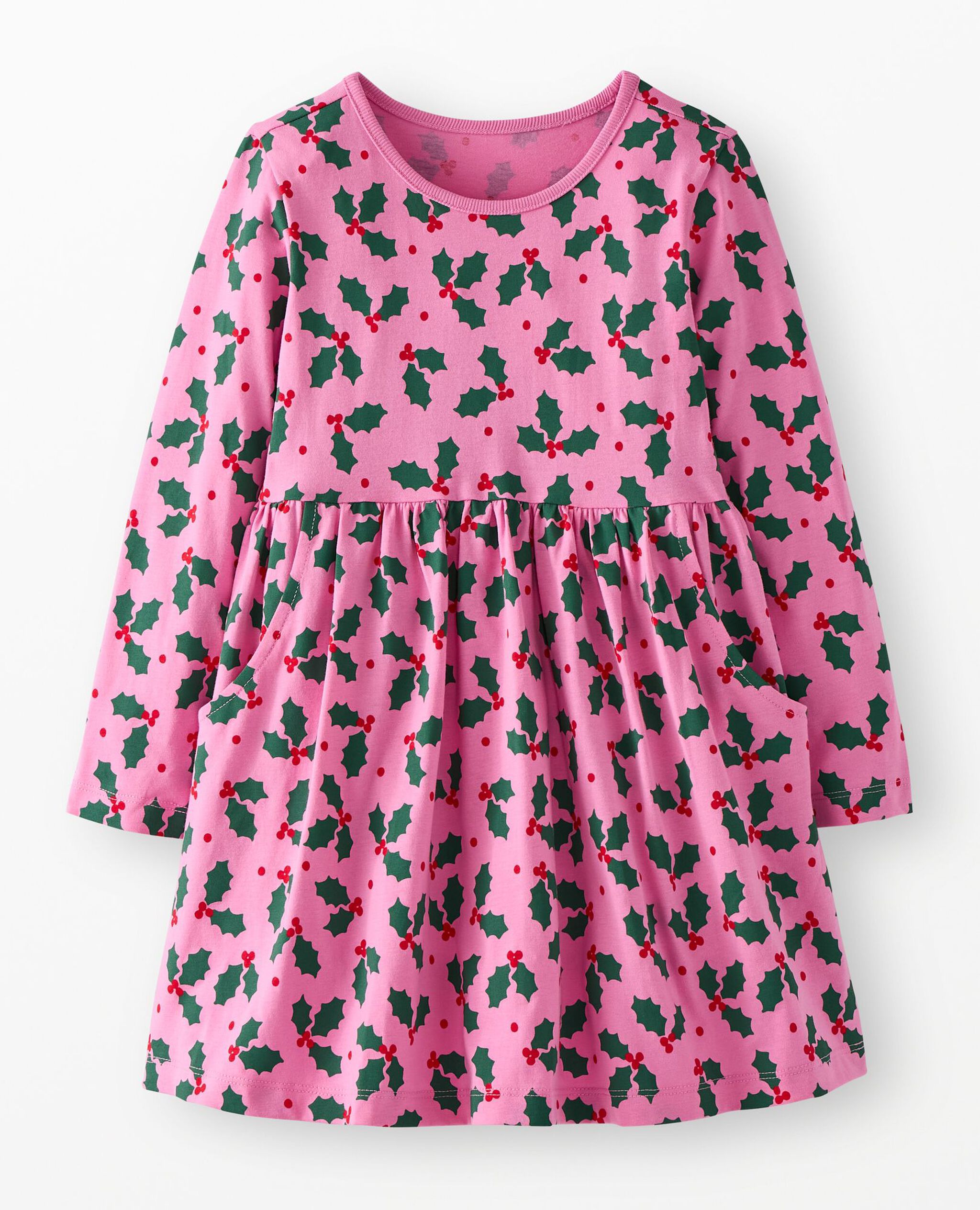 Long Sleeve Everywhere Dress with Pockets in Holly Jolly on Fuchsia Pink - main