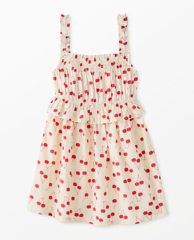 Sleeveless Poplin Smocked Dress in Cherry on Top on Ecru - main