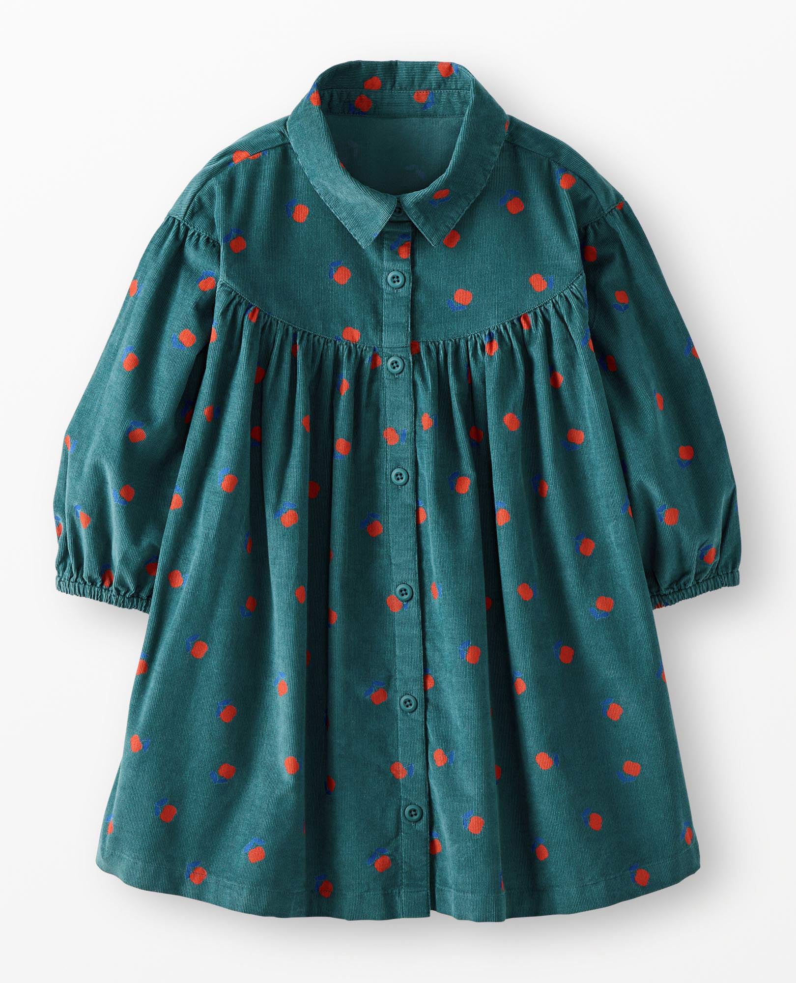 Corduroy Button-Front Dress with Pockets in Apples on Everglade - main