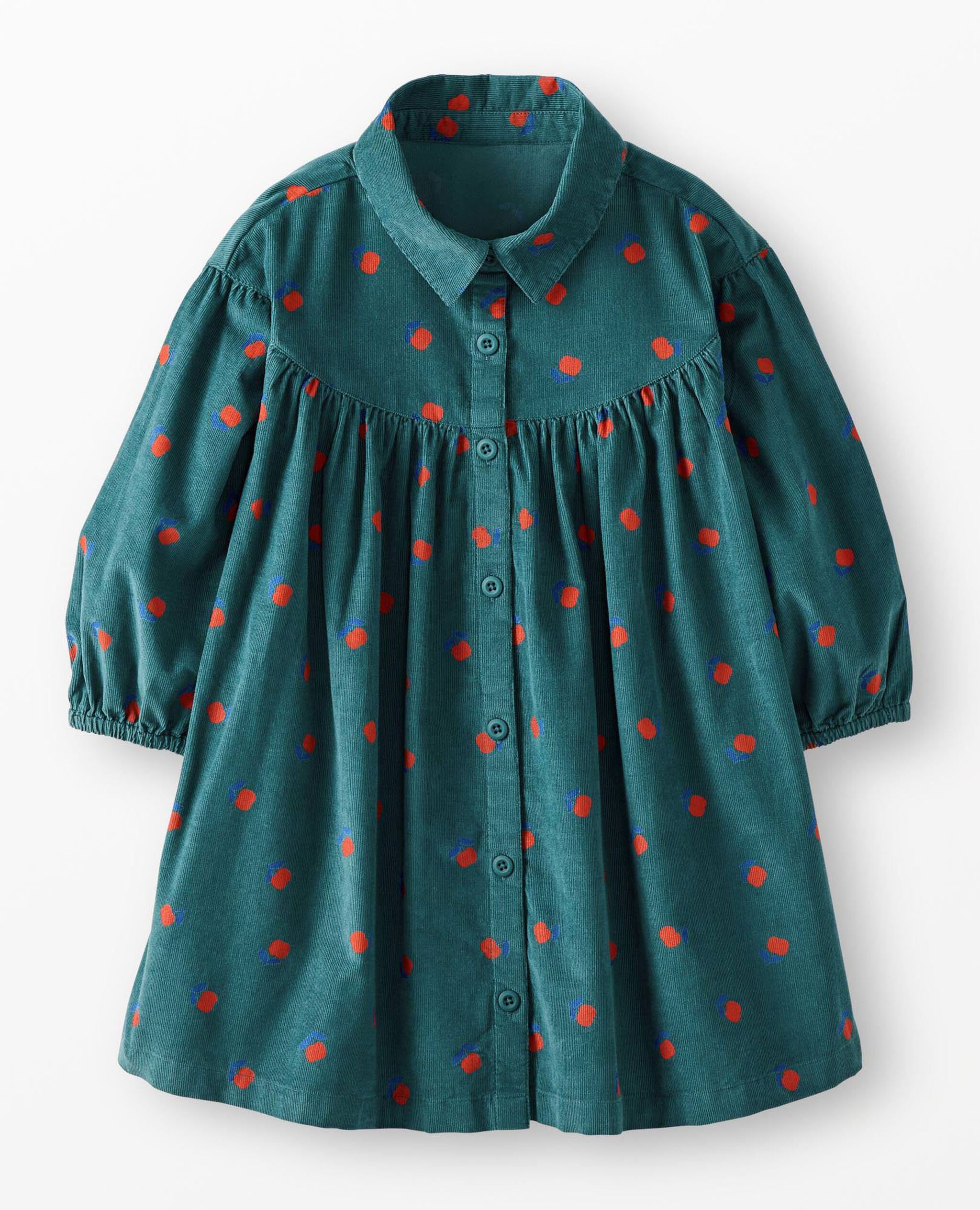 Corduroy Button-Front Dress with Pockets in Apples on Everglade - main