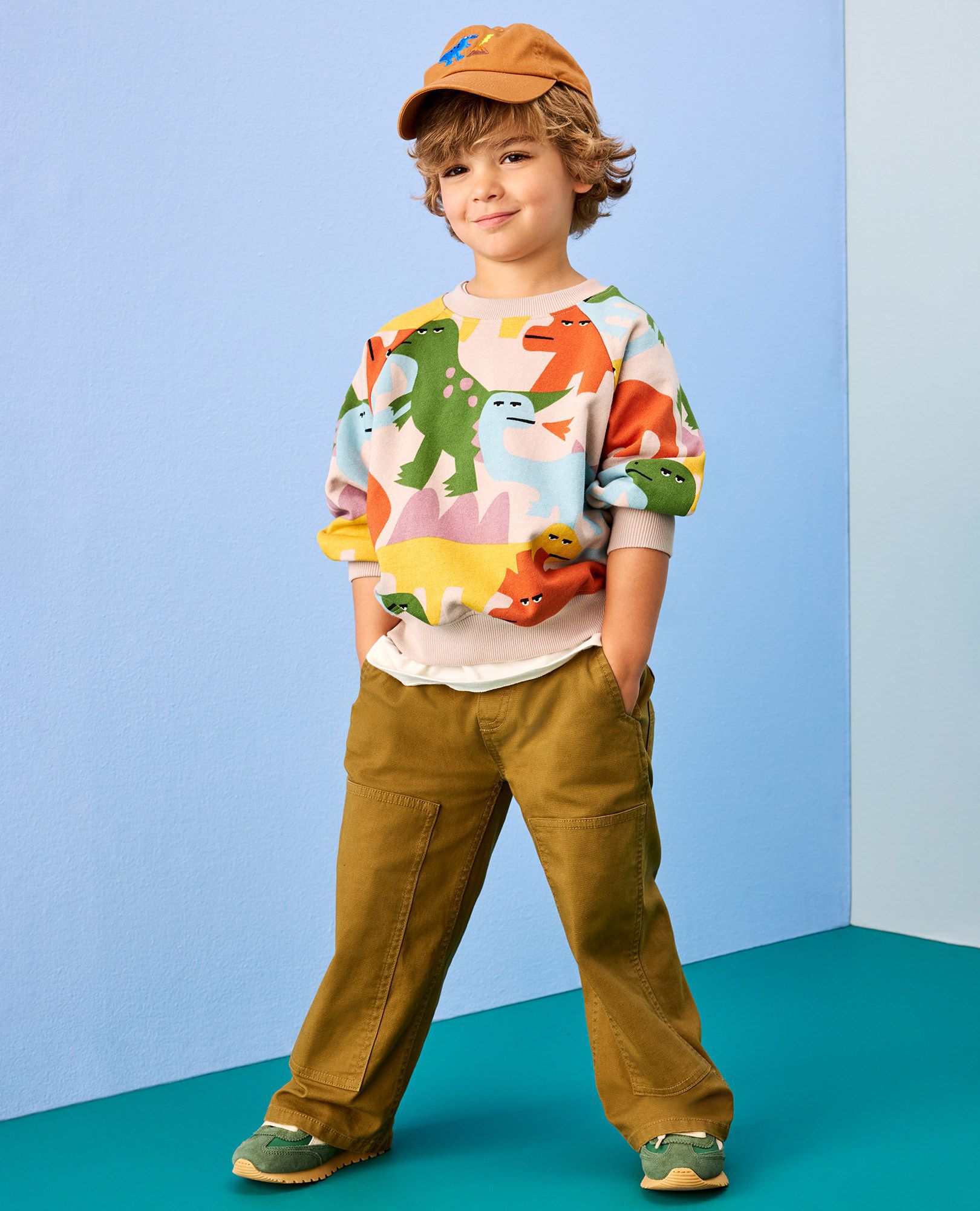 Hanna x Rey to Z Graphic Baseball Hat in Dinosaur on Terracotta - main
