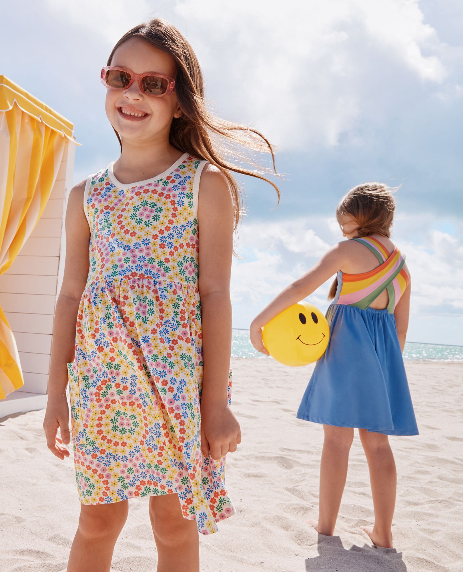 Sleeveless Playground Dress with Pockets in Swirly Floral on Ecru - main