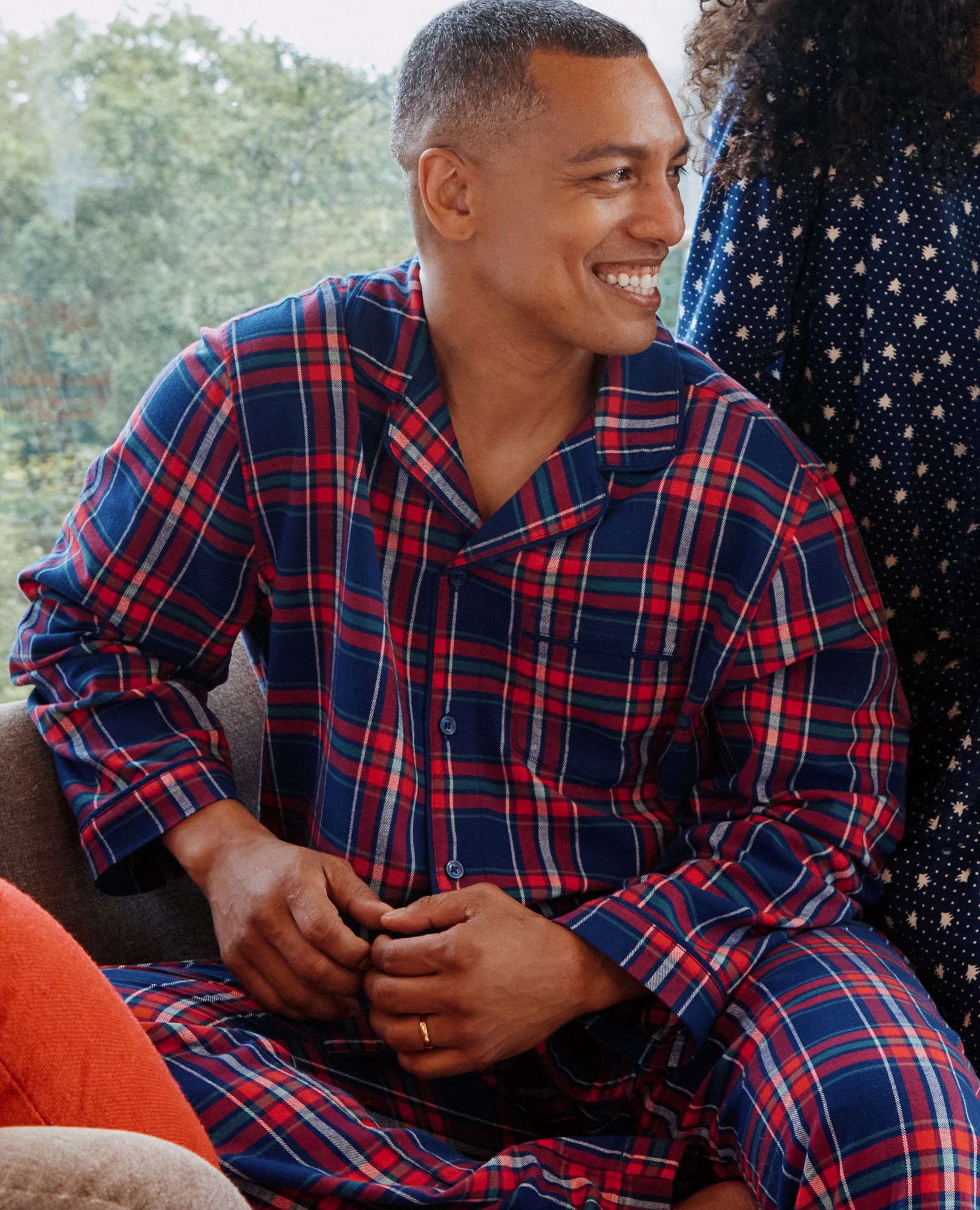 Adult Holiday Flannel Pajama Pants in Navy Plaid - main