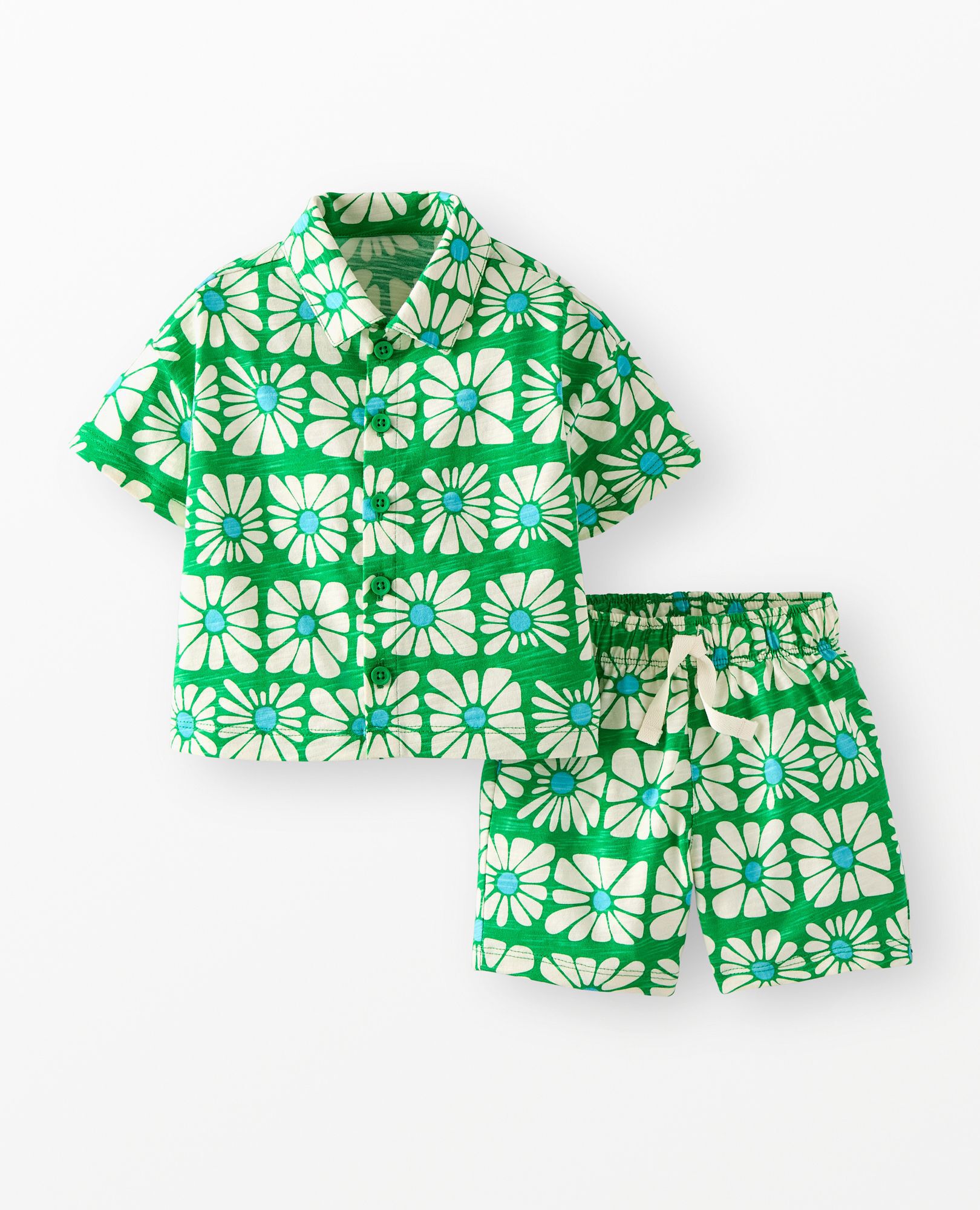 Baby Button Up Shirt & Shorts Set in Funky Floral on Island Green - main