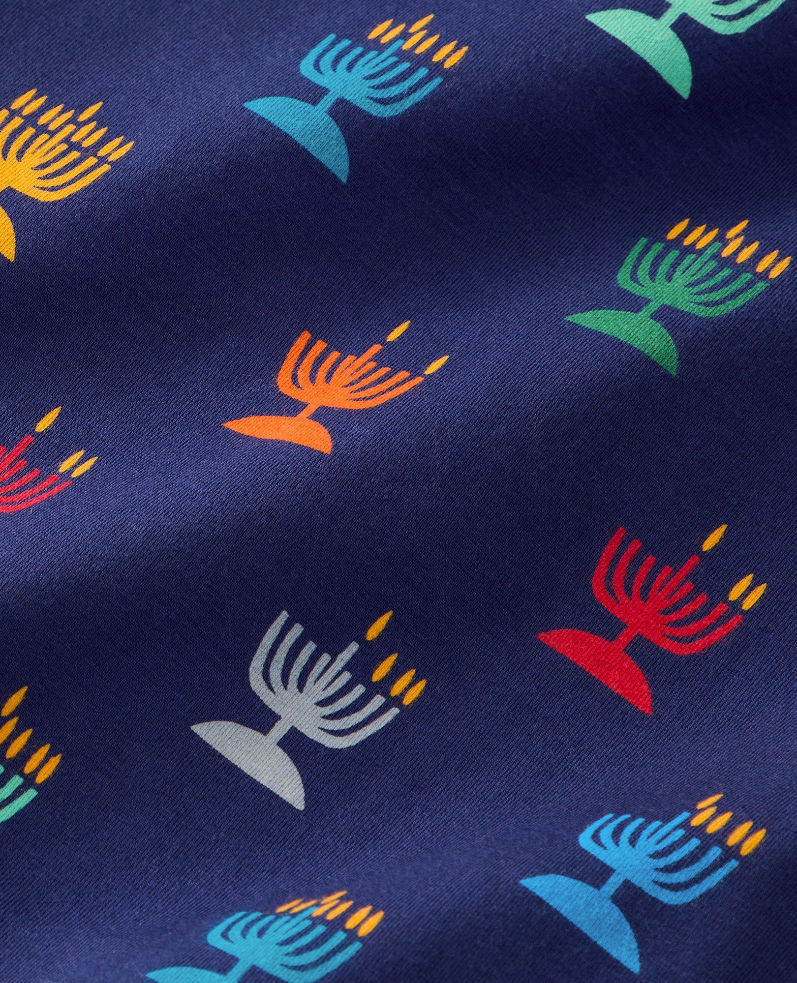 Women's Holiday Long Sleeve Pajama Set in HannaSoft™ in Rainbow Hanukkah on Navy - main