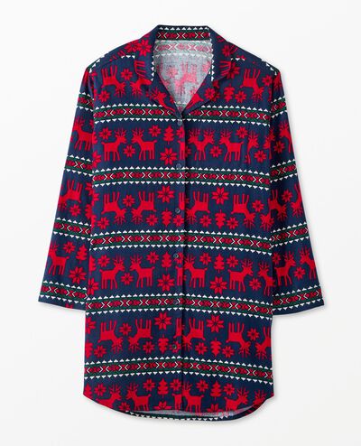 Women's Holiday Flannel Nightshirt in Dear Deer on Navy - main