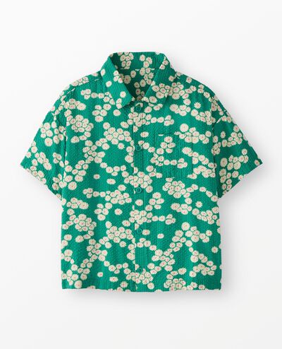 Seersucker Button Up Shirt in Flowers on Green - main