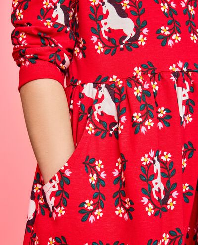 Long Sleeve Everywhere Dress with Pockets in Magical Unicorn on Ribbon Red - main