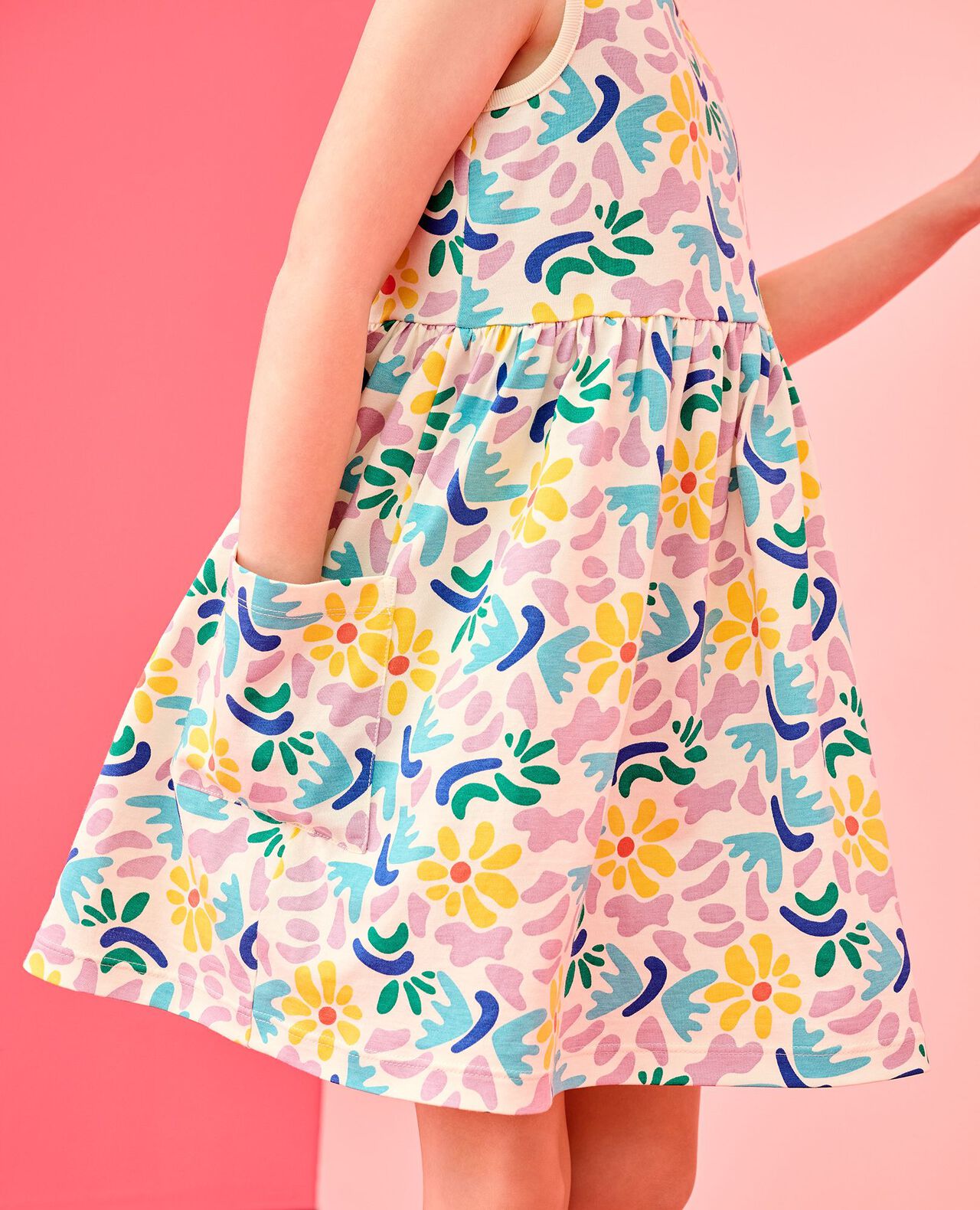 Sleeveless Playground Dress with Pockets in Blotchy Floral on Ecru - main