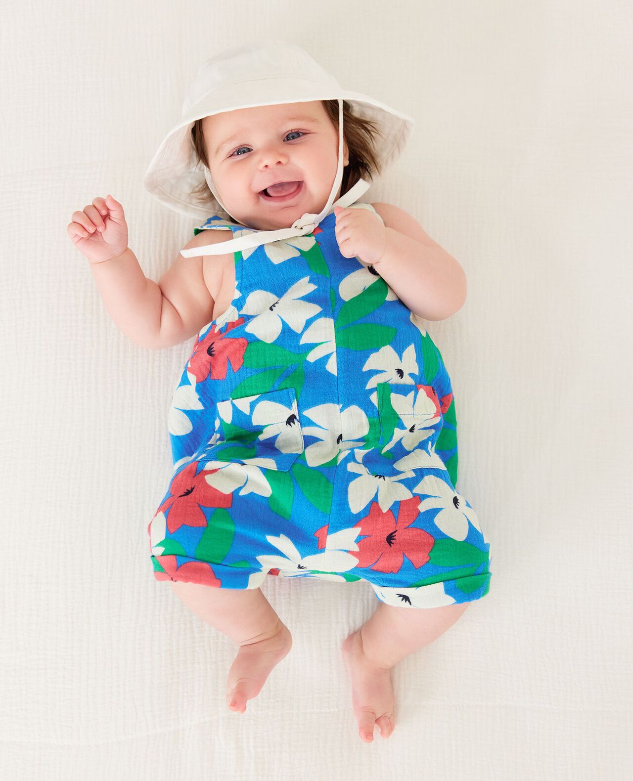 Baby Print Muslin Shortalls in Hibiscus Petals - main