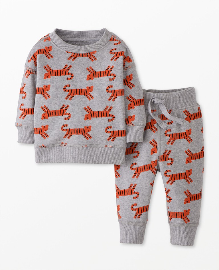 Baby French Terry Top & Pants Set in Otis the Tiger on Heather Grey - main