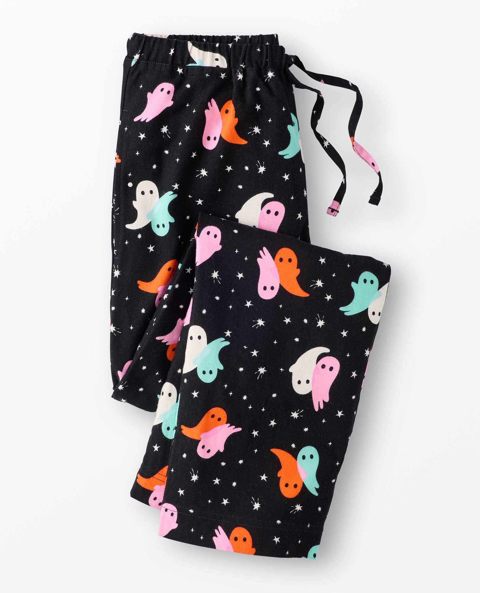 Adult Halloween Flannel Pajama Pants in Sparkling Boos on Black - main