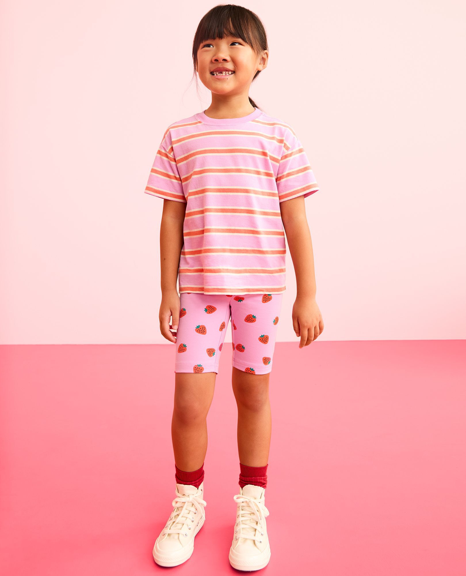 Biker Shorts in Mini Strawberries on Echinacea - main