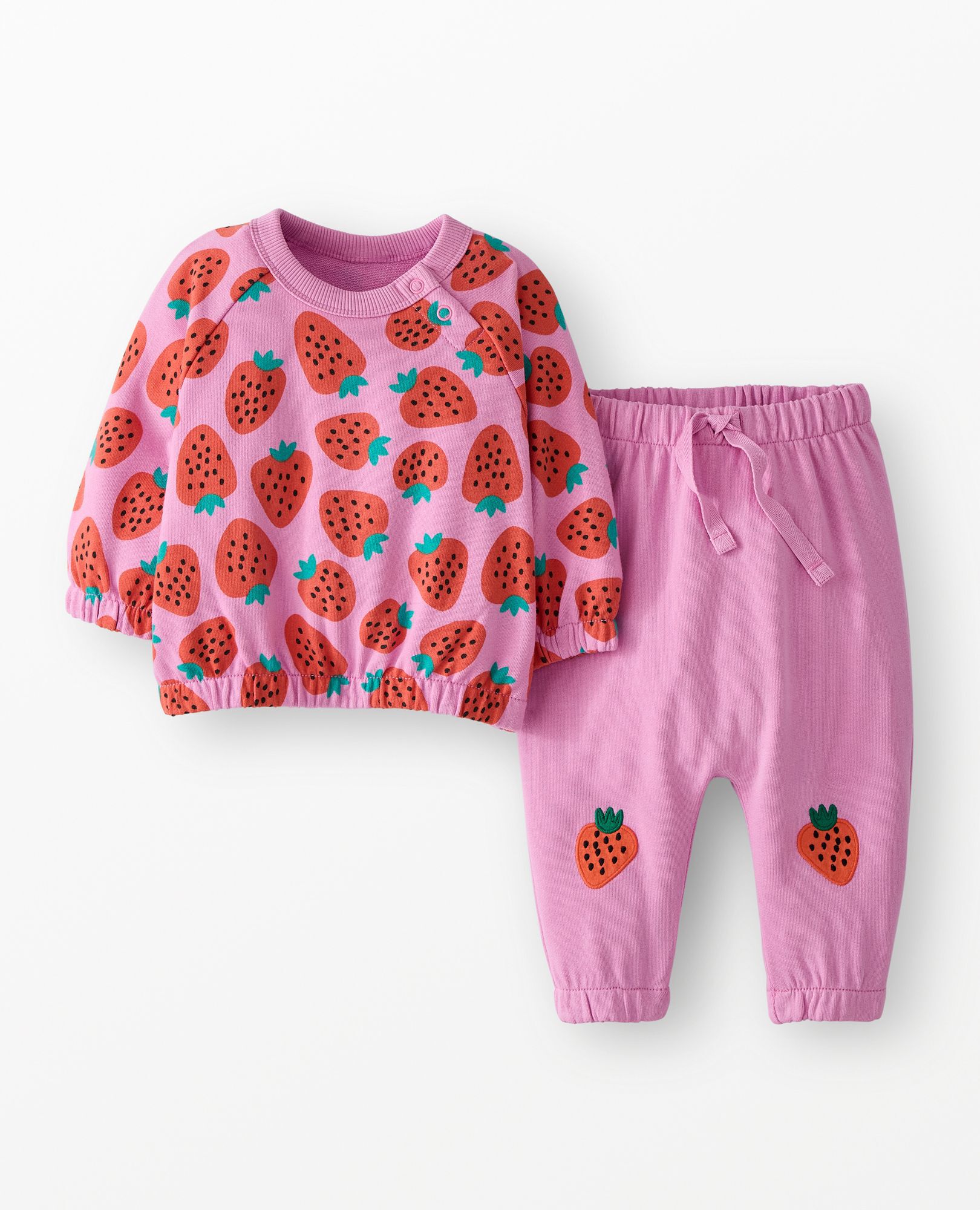 Baby French Terry Sweatshirt & Sweatpants Set in Mini Strawberries on Echinacea - main
