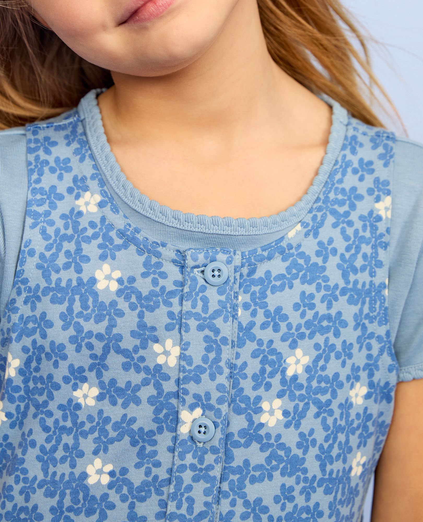 Sleeveless Button Front Dress with Pockets in Blue Flowers on Blue - main