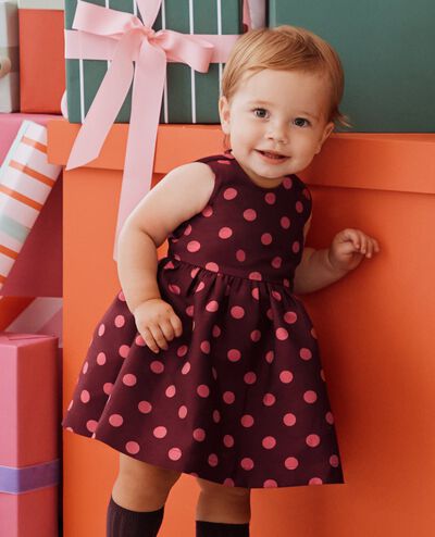 Baby Sleeveless Polka Dot Dress & Bloomers Set in Pink Polka Dot on Cherry Lacquer - main